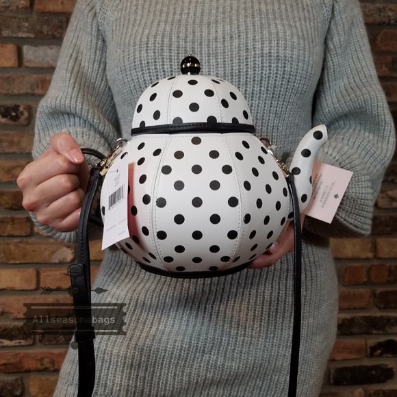 Kate Spade NY New York Tea Pot Tea Party White and Black CROSSBODY Authentic - Picture 9 of 10